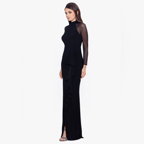 BETSY & ADAM SIZE 12 NWT “VALERIE" LONG MOCK NECK MESH LONG SLEEVE MAXI DRESS - Picture 1 of 12